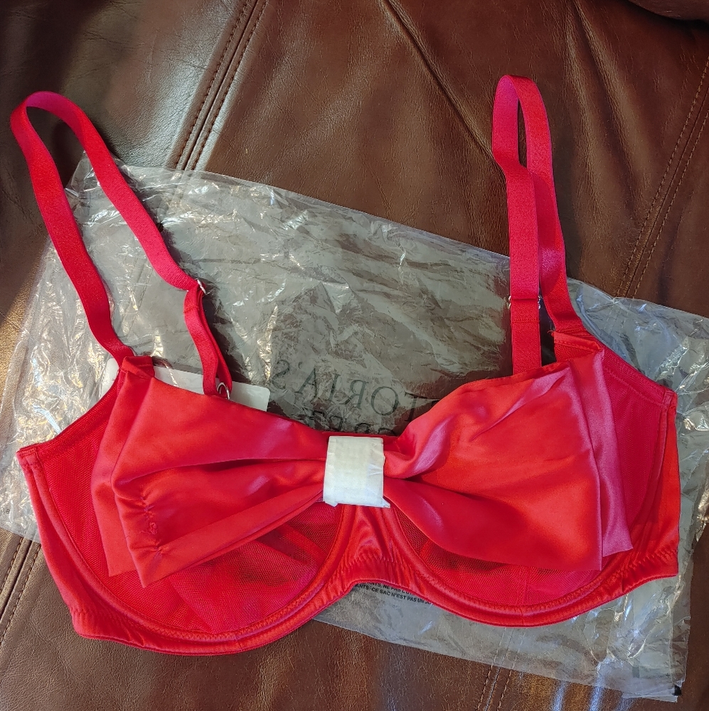 VICTORIA'S SECRET DREAM ANGELS WICKED UNLINED BOW BALCONETTE BRA,RED 36DD